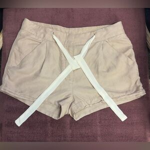 Wilfred Allegra Cairo Tan Linen Shorts with White Tie